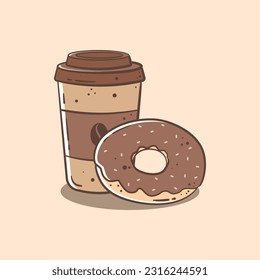 Doodle of coffee and donut vector illustration