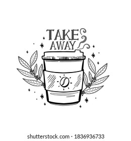 Doodle coffee drink sketch.Arabica aroma design menu cafe.Black element isolated in white background.Vector illustration.