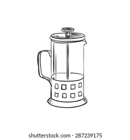 doodle coffee french press pot, excellent vector illustration, EPS 10