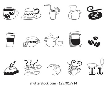 doodle coffee icons set