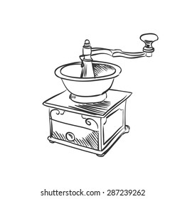 doodle coffee mill. Hand drawn illustration. excellent vector illustration, EPS 10