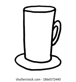 Doodle coffee mug illustration. Simple outline drawing. Morning drink for breakfast. Hand drawn design element