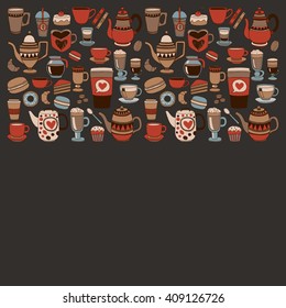 Doodle coffee shop items with seamless pattern