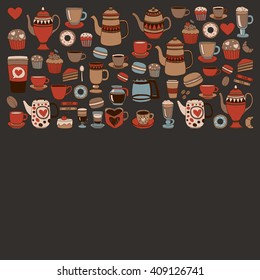 Doodle coffee shop items with seamless pattern