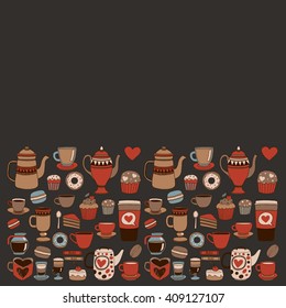 Doodle coffee shop items with seamless pattern