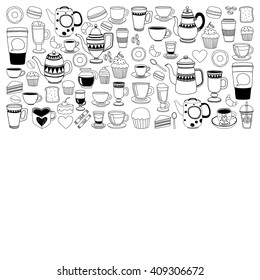 Doodle coffee shop items with seamless pattern