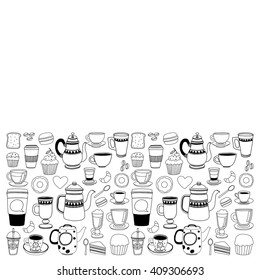 Doodle coffee shop items with seamless pattern