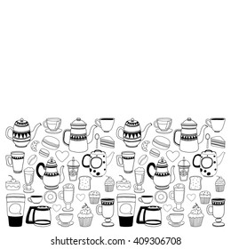 Doodle coffee shop items with seamless pattern