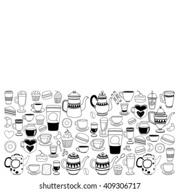 Doodle coffee shop items with seamless pattern