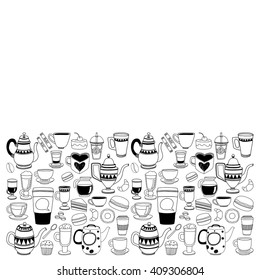 Doodle coffee shop items with seamless pattern