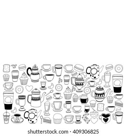 Doodle coffee shop items with seamless pattern
