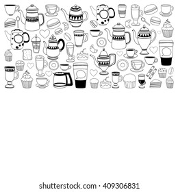 Doodle coffee shop items with seamless pattern