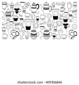 Doodle coffee shop items with seamless pattern