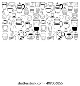 Doodle coffee shop items with seamless pattern