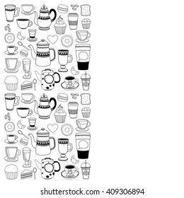 Doodle coffee shop items with seamless pattern