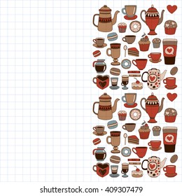 Doodle coffee shop items with seamless pattern