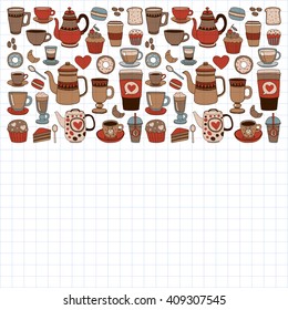 Doodle coffee shop items with seamless pattern