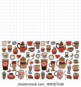 Doodle coffee shop items with seamless pattern
