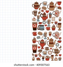 Doodle coffee shop items with seamless pattern