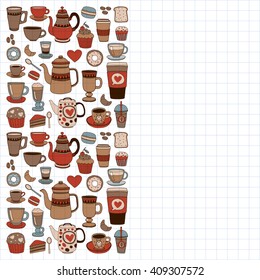 Doodle coffee shop items with seamless pattern
