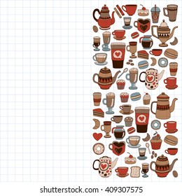 Doodle coffee shop items with seamless pattern