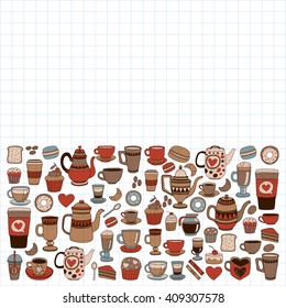 Doodle coffee shop items with seamless pattern