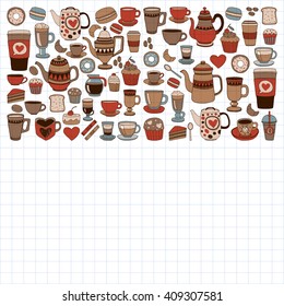 Doodle coffee shop items with seamless pattern