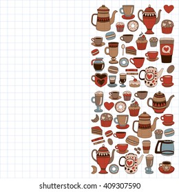 Doodle coffee shop items with seamless pattern