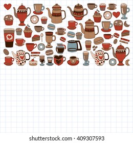 Doodle coffee shop items with seamless pattern