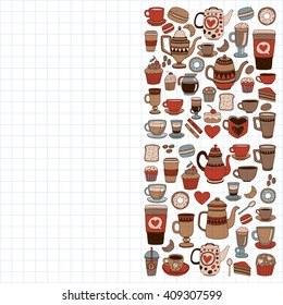 Doodle coffee shop items with seamless pattern