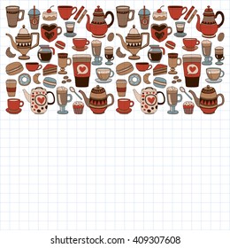 Doodle coffee shop items with seamless pattern