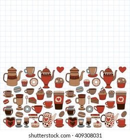 Doodle coffee shop items with seamless pattern