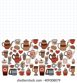 Doodle coffee shop items with seamless pattern