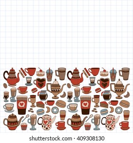 Doodle coffee shop items with seamless pattern