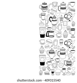 Doodle coffee shop items with seamless pattern