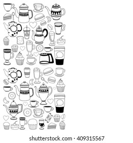 Doodle coffee shop items with seamless pattern