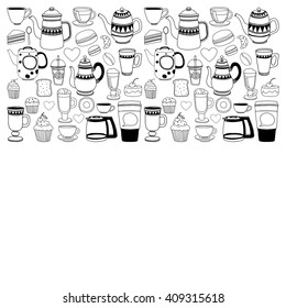 Doodle coffee shop items with seamless pattern
