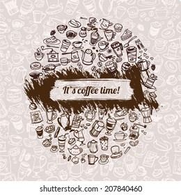 doodle coffee and tea background. Vector illustration