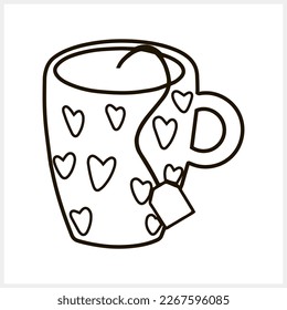 Doodle coffee or tea clipart isolated. Cup hand drawn cartoon art. Coffee heart. Food drink love vector stock illustration. EPS 10