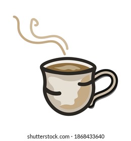 Doodle coffee or tea cup icon. Sign on a white background. Vector graphics.