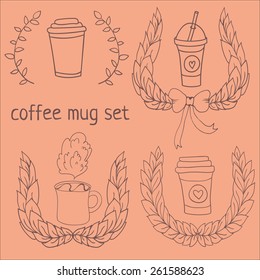 Doodle coffee and tea cups and mugs 