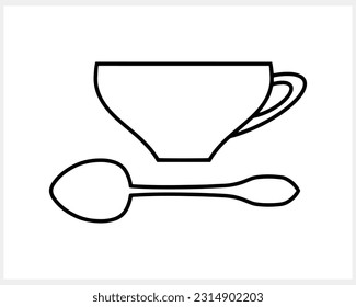Doodle coffee tea isolated. Coffee hand drawn line art. Cup and spoon. Sketch vector stock illustration. EPS 10