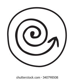 Doodle Coil Arrow icon. Infographic symbol in a circle. Line art style graphic design element. Web button.  Direction, growth, development,  progress concept. 
