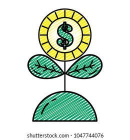 doodle coin flower money with leaves inside ground