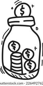 doodle coin jar icon outline vector