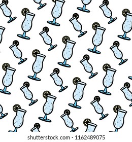 doodle cold glass beverage with lemon background