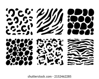 Doodle collection of animal prints. Vector black set.