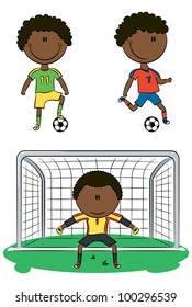 Doodle collection of cheerful African-American soccer players