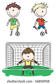 Doodle collection of cheerful soccer players
