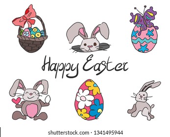 Doodle collection of drawings for the Easter holiday in color with text